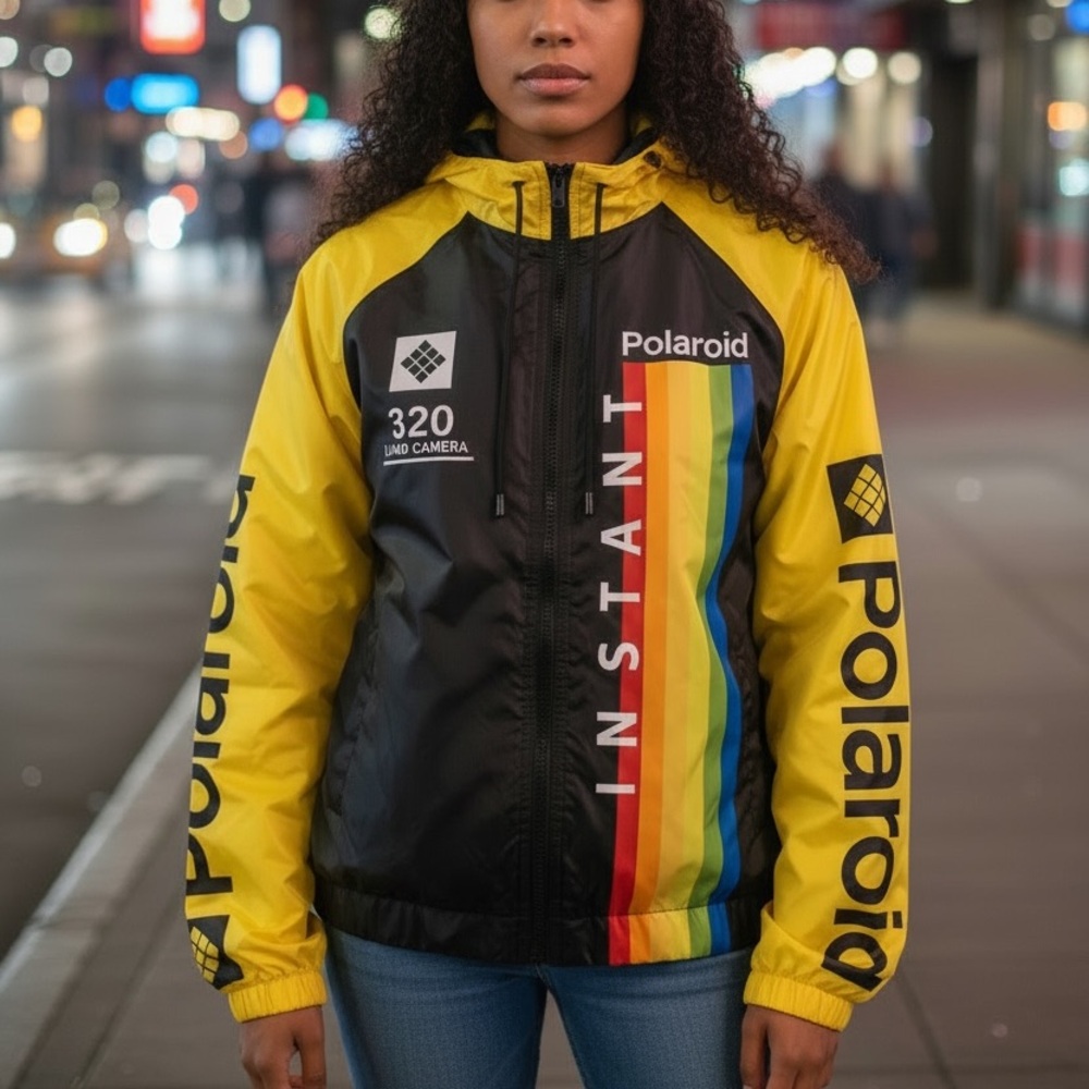 Polaroid Yellow & Black Instant Stripe Bomber Jacket